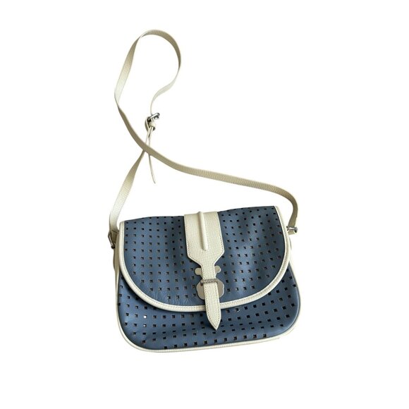 TOUS Blue White Perforated Leather Crossbody Bag w/ Dustbag - Picture 3 of 15